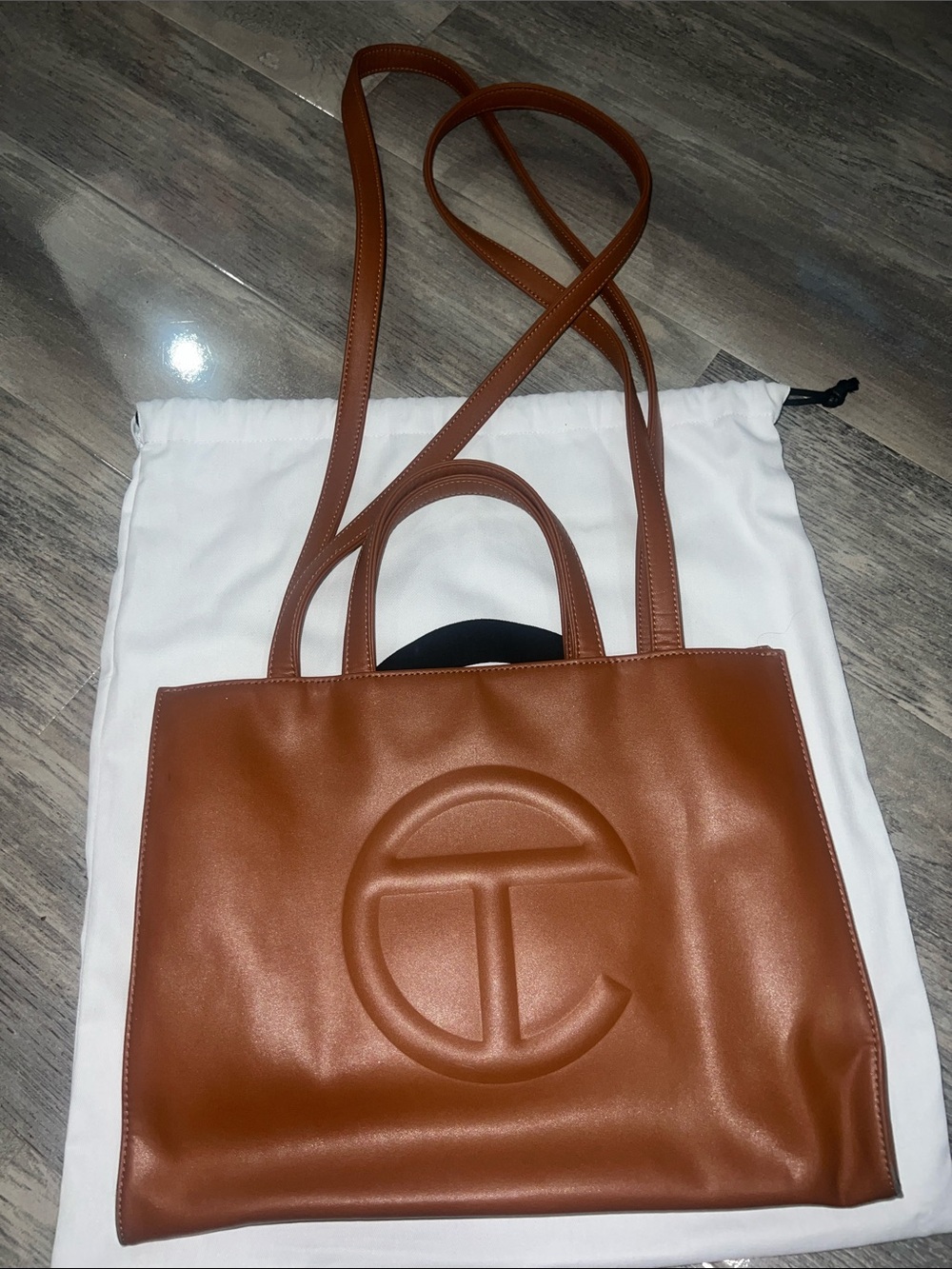 Telfar - Brown Leather Medium Tote Bag with Embossed Logo